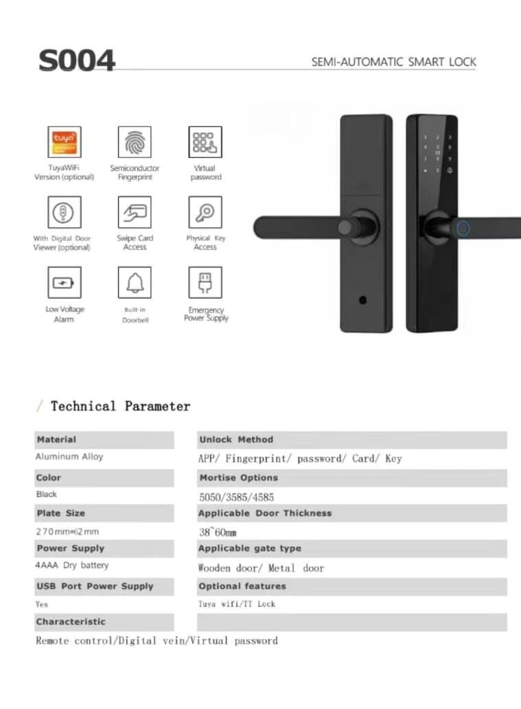 WIFI SEMI AUTOMATIC SMART DOOR LOCK - S004 - Image 2